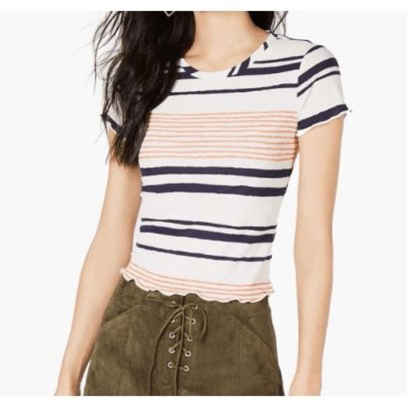 Sage The Label Striped Short-Sleeve Basic Ribbed T-Shirt Pink Blue, Sz Medium - Picture 1 of 3